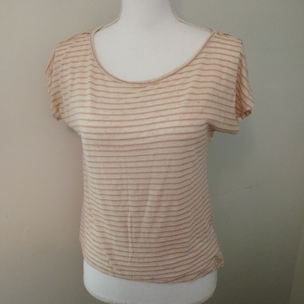 Pink Rose Linen-blend Cold-Shoulder Tee, sz M